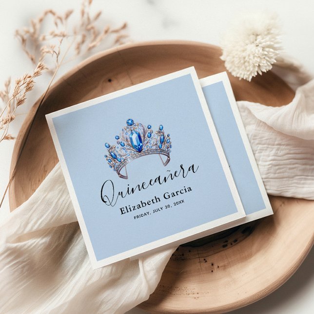 Blue & Ivory Floral Quinceañera Napkins (Creator Uploaded)