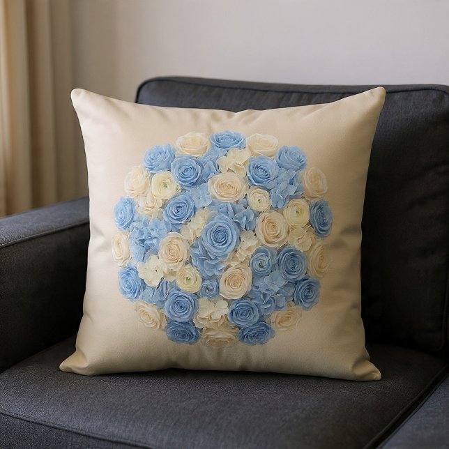 Blue & Ivory Floral Throw Pillow (Creator Uploaded)