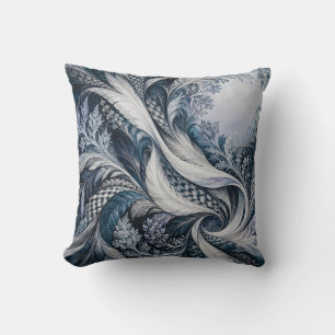 Blue Ivory Flowing Feather Tapestry Throw Pillow