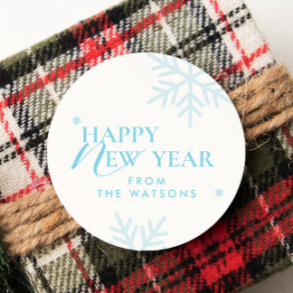 Blue Ivory Minimalist Modern Typography New Year Classic Round Sticker