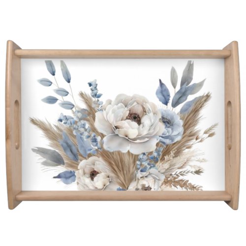 Blue  ivory peonies roses  pampas serving tray