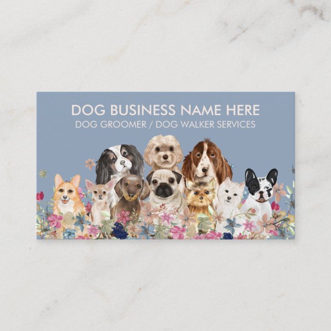 Blue Ivory Pet Grooming Dog Sitters Groomer Business Card (Front)