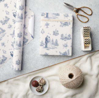 Blue Ivory Toile Wedding Style Gift Wrapping Paper