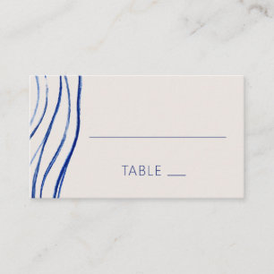 Blue Ivory Watercolor Waves Minimalist Wedding Place Card