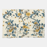 Blue Ivory Yellow Botanical Floral pattern Kitchen Towel