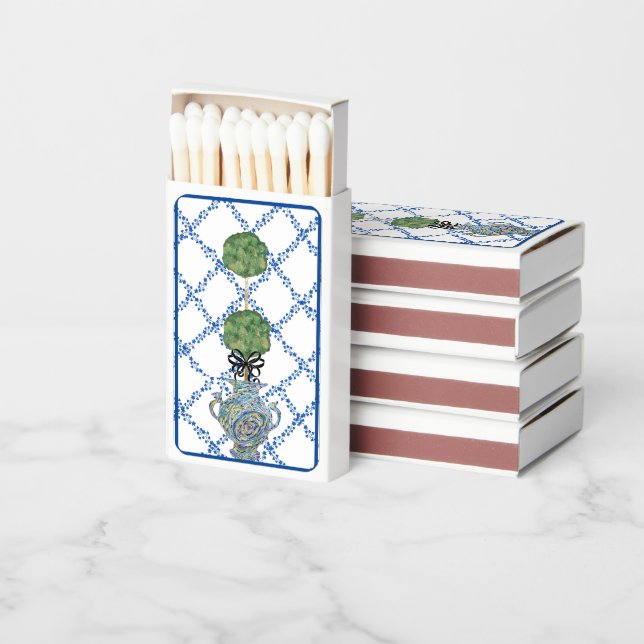  Blue Ivy Lattice Topiary Ginger Jar Jars Matchboxes (Stacked)