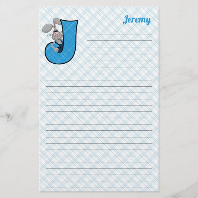 Blue Jackrabbit Mongram Letter J Lined Stationery (Front)