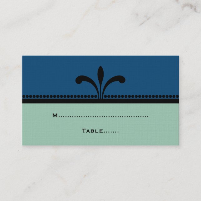 Blue/Jade Fancy Art Deco Place Cards (Front)