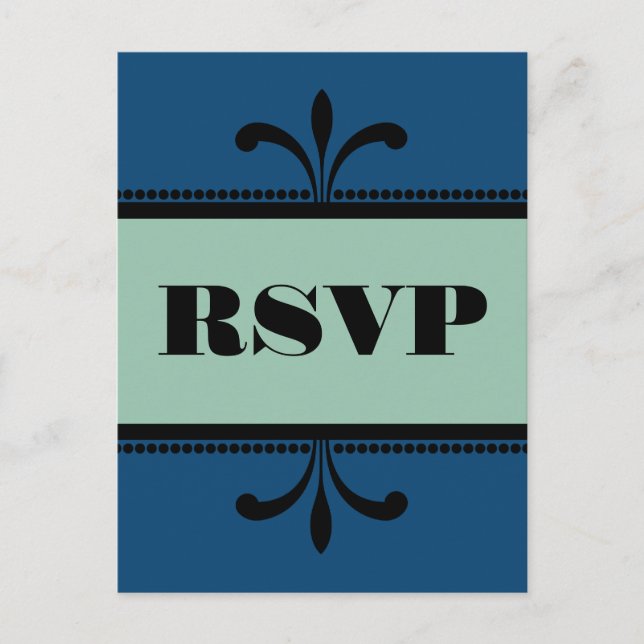 Blue/Jade Fancy Art Deco RSVP Postcard (Front)