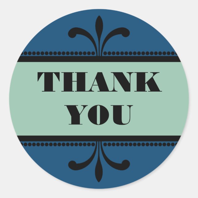 Blue/Jade Fancy Art Deco Thank You Stickers (Front)