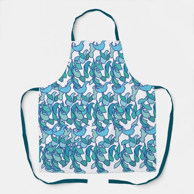 Blue Jade Vine Flower Floral Apron (Front)