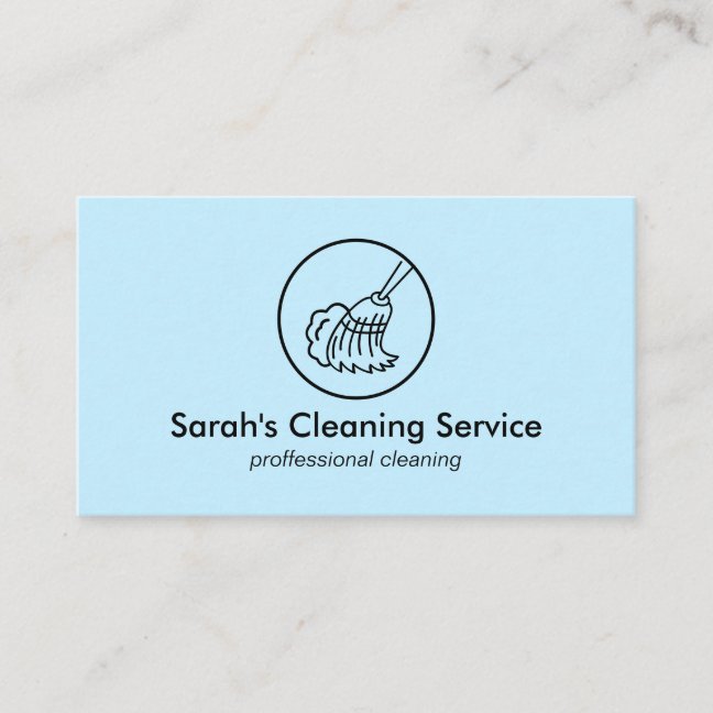 Blue Janitorial Broom Home House Cleaning Business Card