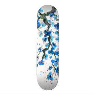 Blue Japanese Blossoms Skateboard