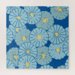 Blue Japanese Floral Pattern Illustration Jigsaw Puzzle<br><div class="desc">A pretty botanical block print of blue and yellow flowers created from a vintage Japanese painting.</div>