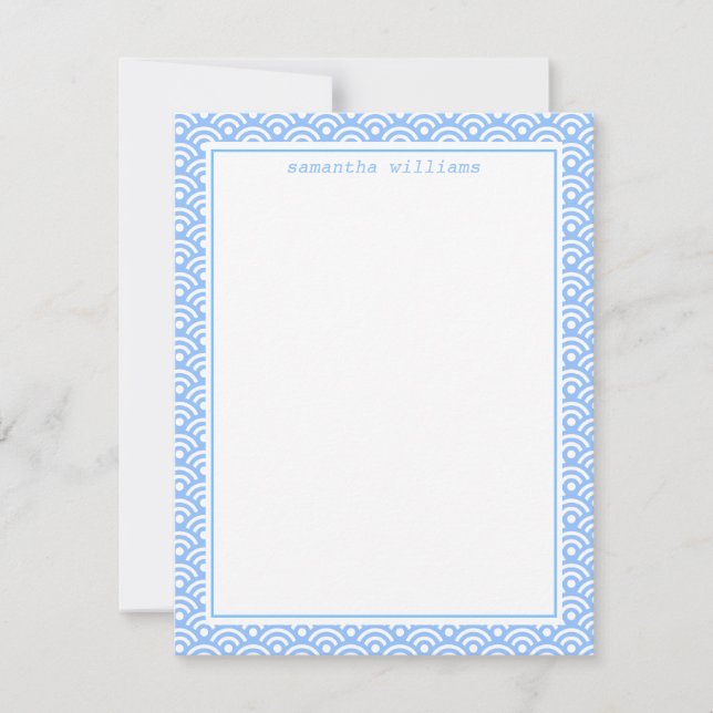 Blue Japanese Seigaiha Pattern Note Card (Front)