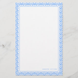 Blue Japanese Seigaiha Pattern Stationery