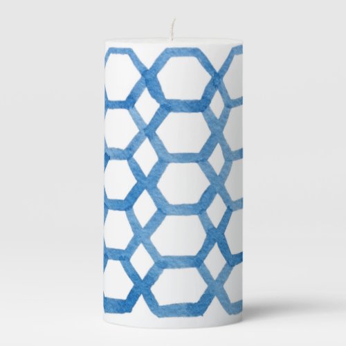 Blue Japanese Shibori polygon watercolor pattern  Pillar Candle