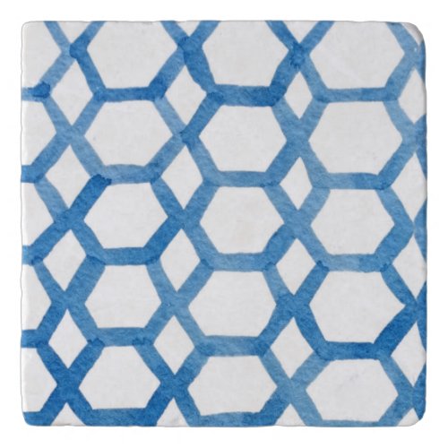 Blue Japanese Shibori polygon watercolor pattern  Trivet