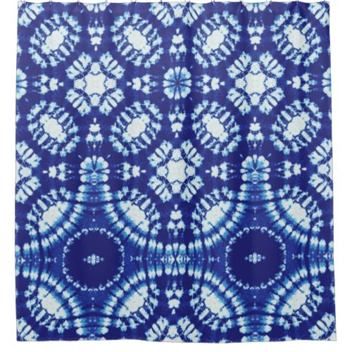 Blue Japanese Traditional Tie Dye Pattern Shower Curtain
