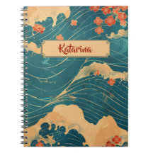 Blue Japanese Wave Cherry Blossoms Classic Pattern