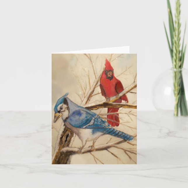 Blue Jay and Redbird friends Holiday Card (Front)