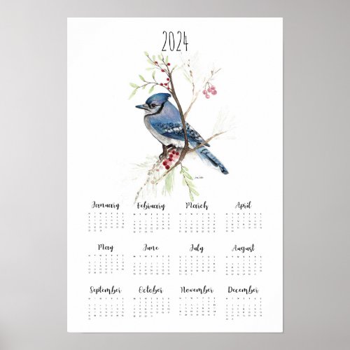 Blue Jay Bird Art 2024 Calendar Art Print