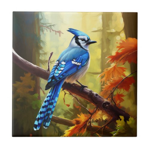Blue Jay Bird Art Ceramic Tile