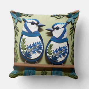 🌸 Blue Jay Bird Artistic Nature Decor 🐦 Throw Pillow