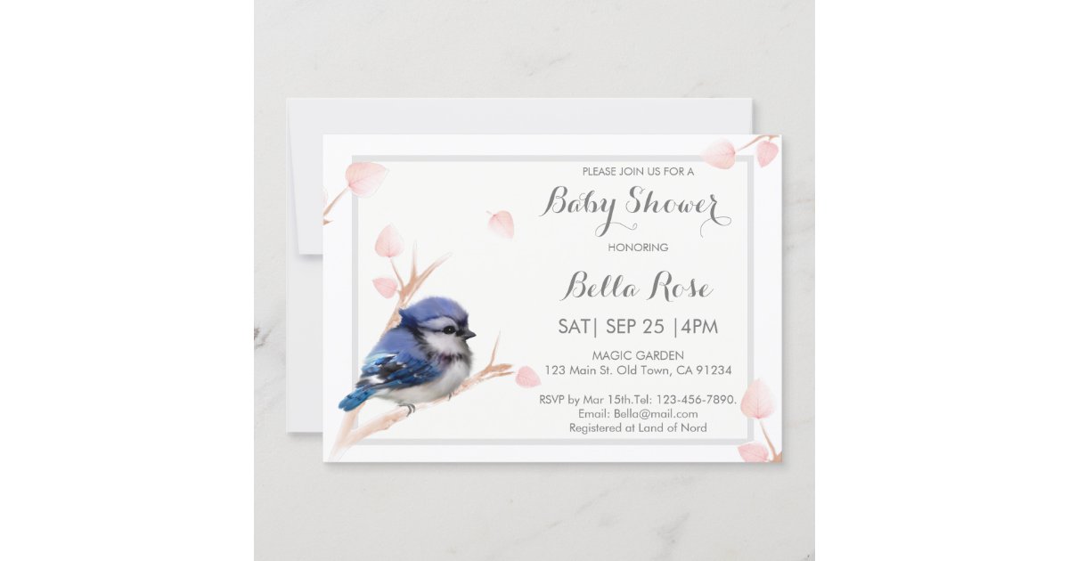 Blue Jay Bird Baby Shower Invitations Zazzle Com