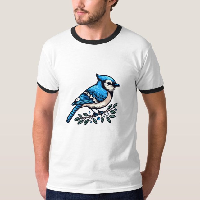 Blue Jay bird Basic Ringer T-Shirt (Front)