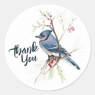 Blue Jay Bird Berries Art Classic Round Sticker