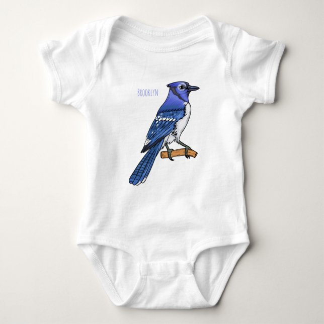 Blue jay bird cartoon illustration  baby bodysuit (Front)
