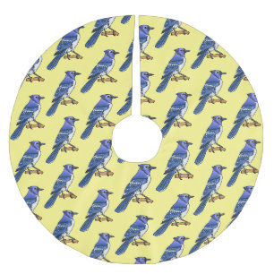 Blue jay bird cartoon illustration brushed polyester tree skirt