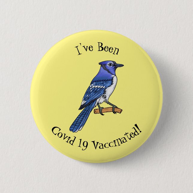 Blue jay bird cartoon illustration  button (Front)