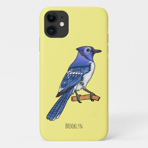 Blue jay bird cartoon illustration  iPhone 11 case