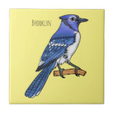 Pink Floral Blue Jay Bird Stained Glass Ceramic Tile