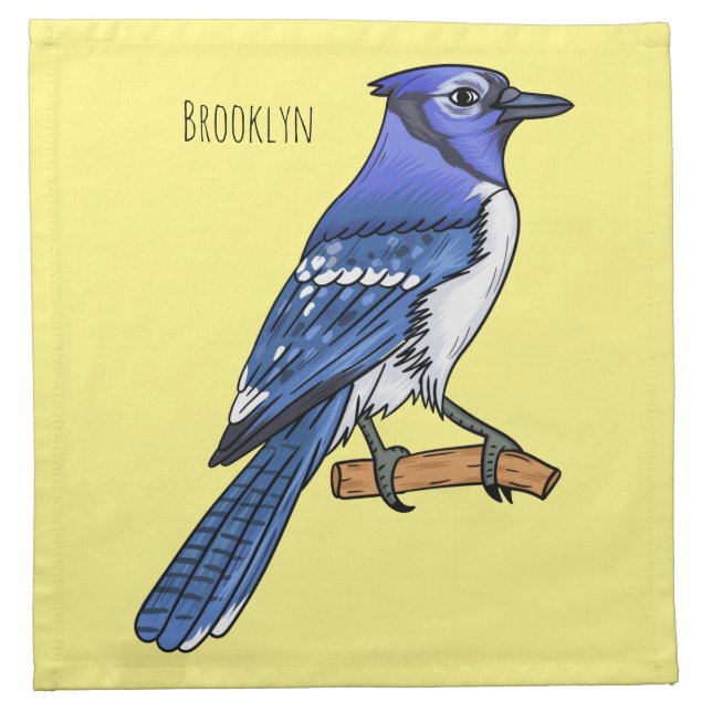 Blue jay bird cartoon illustration  cloth napkin (Front)