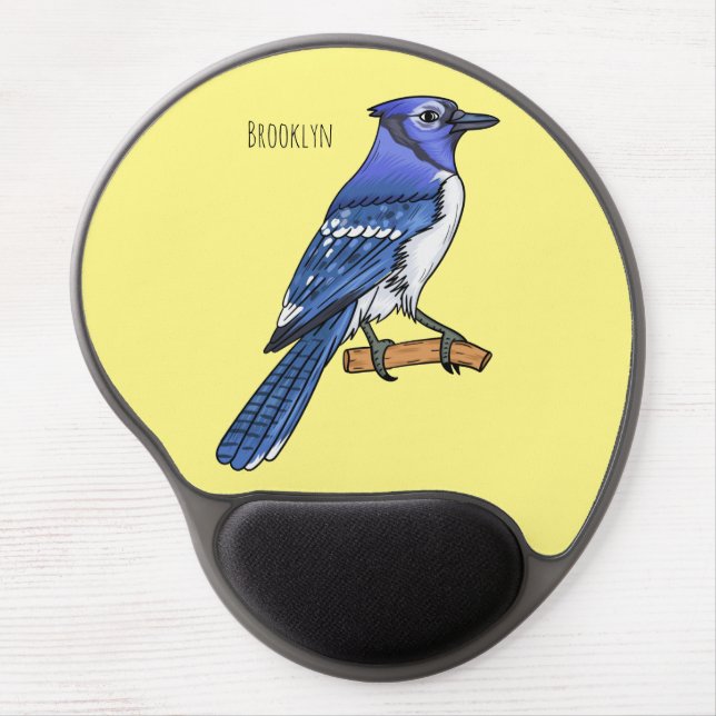 Blue jay bird cartoon illustration  gel mouse pad (Front)