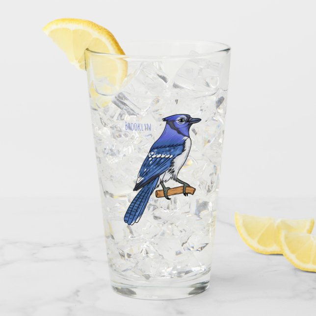 Blue jay bird cartoon illustration glass (Front Ice)