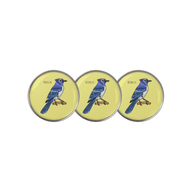 Blue jay bird cartoon illustration  golf ball marker (3 Up)