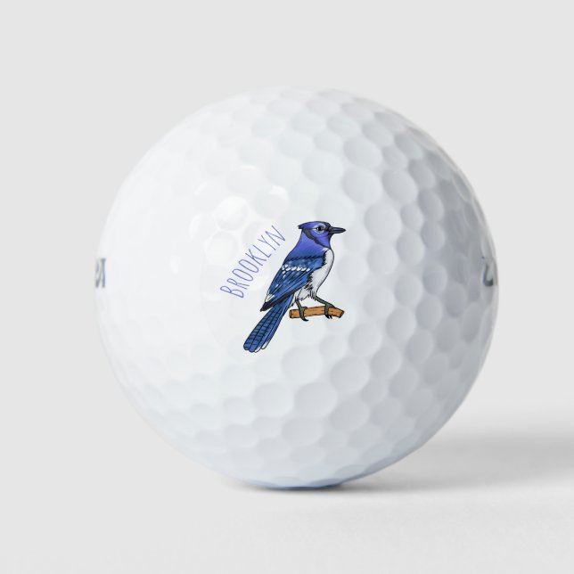 Blue jay bird cartoon illustration golf balls (Front)