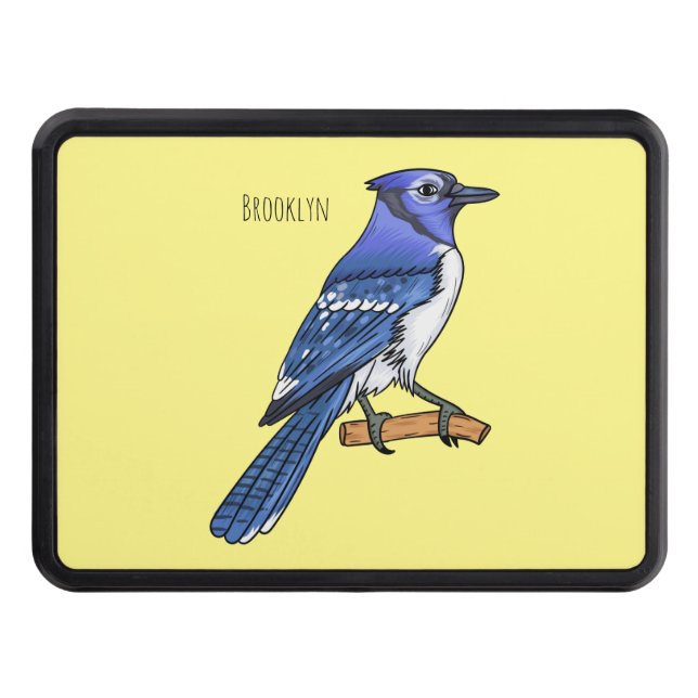 Blue jay bird cartoon illustration hitch cover (Front)