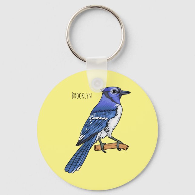 Blue jay bird cartoon illustration keychain (Front)