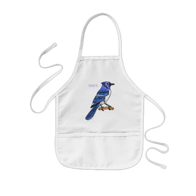 Blue jay bird cartoon illustration  kids' apron (Front)
