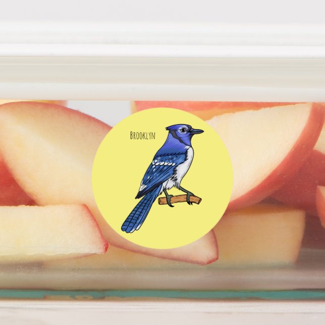 Blue jay bird cartoon illustration  labels (Affixed)