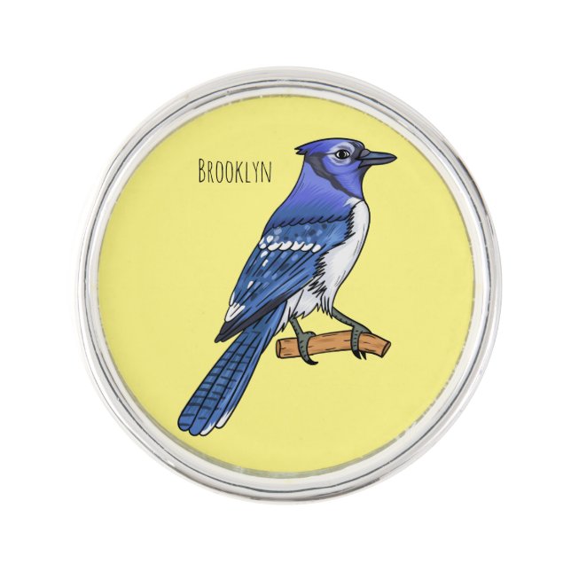 Blue jay bird cartoon illustration lapel pin (Front)