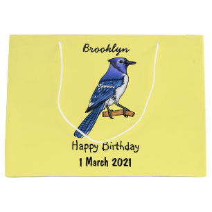 Blue jay bird cartoon illustration  large gift bag