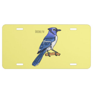 Blue jay bird cartoon illustration license plate