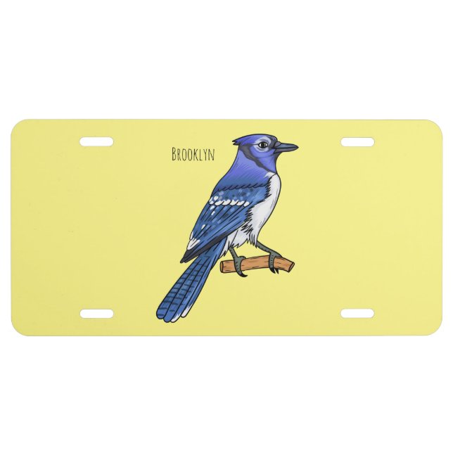 Blue jay bird cartoon illustration license plate (Front)