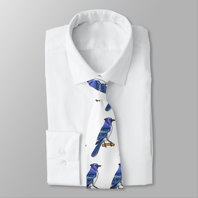 Blue jay bird cartoon illustration neck tie (Tied)
